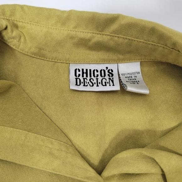 Chico's Faux Suede Light Green Womens Full Button Over Shirt in a Size 2 (L/12) - Picture 11 of 14